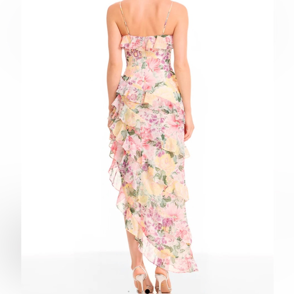 NWT DRESS THE POPULATION Josefina Dress Floral
Ruffle Detail Gown in Ivory Multi - Picture 5 of 16